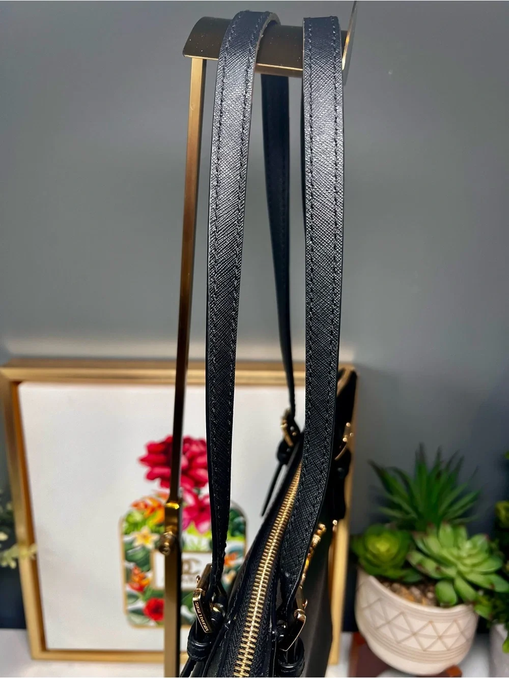 Michael Kors Jet Set Top-Zip Saffiano Leather Tote in black